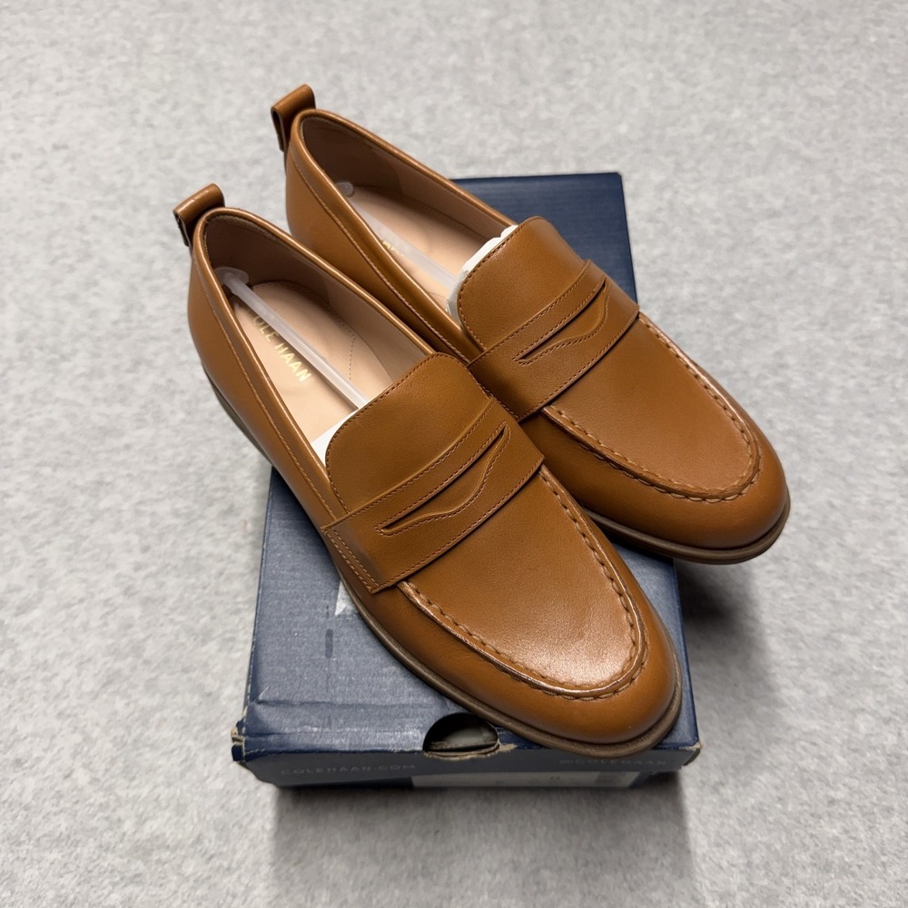 Cole Haan Stassi Penny Loafer Shoes Womens 8 38.5B Brown Leather Flats Comfort